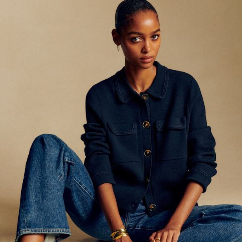 Sezane Navy Blue Betty Cardigan